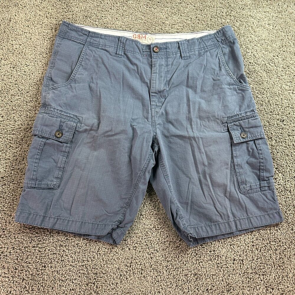 G&M Cargo Shorts Mens 40 Blue Washed Out Cotton Pockets 10 in Inseam Casual FLAW